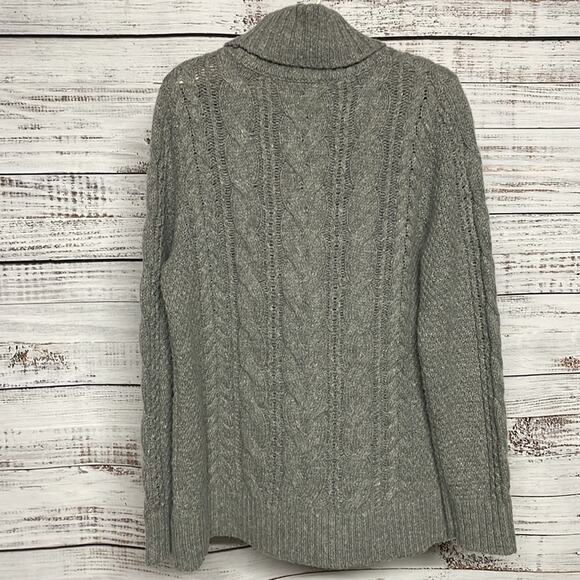 LL Bean Mixed Cable Knit Wool Blend Fisherman Sweater Medium Gray - Picture 5 of 6